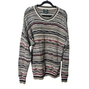 Vintage Jantzen Mens 3D Textured Knit Sweater M Striped Cotton Made in Canada
